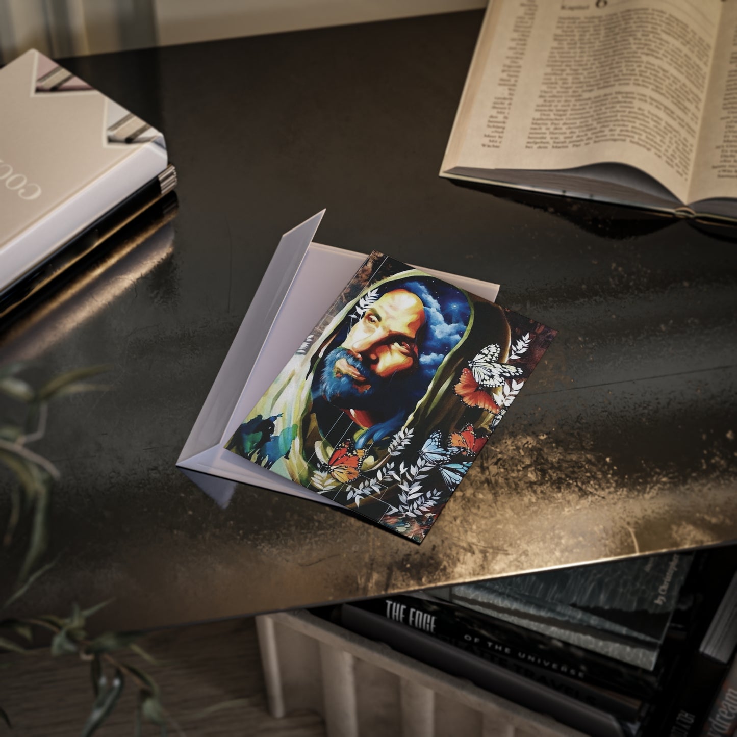 Religious Holiday Card — Serene Jesus Portrait with Butterflies (One-Sided)