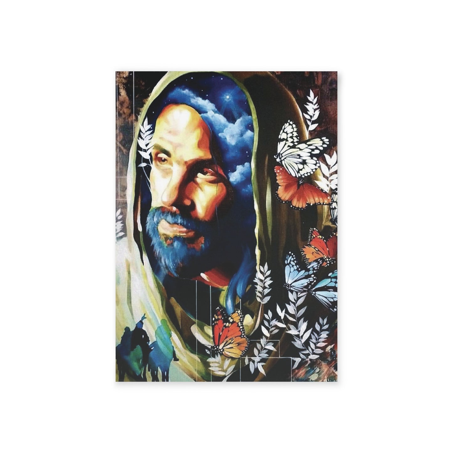 Religious Holiday Card — Serene Jesus Portrait with Butterflies (One-Sided)